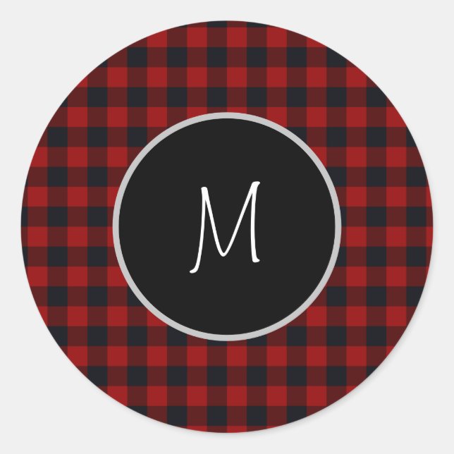 Sticker Rond Monogramme Rouge et noir Buffalo plaqué (Devant)