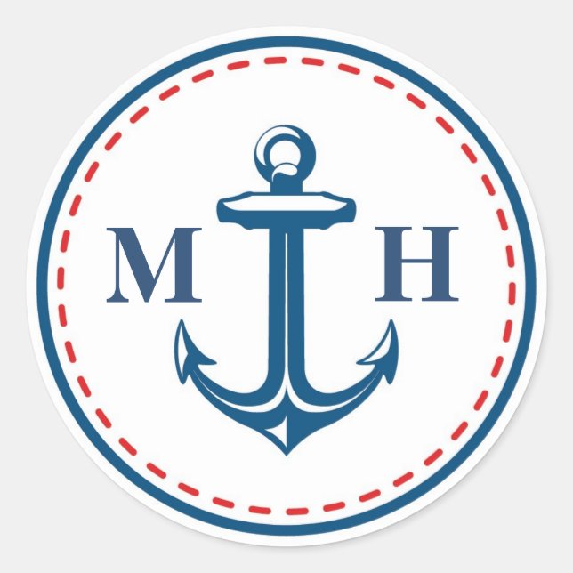 Sticker Rond Monogramme rouge/marine Enveloppe à thème nautique (Devant)