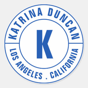 Sticker Rond Monogramme Royal bleu moderne Texte courbe