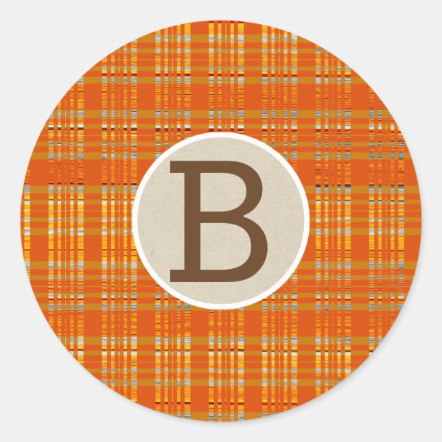 Sticker Rond Monogramme rustique Brown et plaqué orange (Devant)