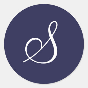 Sticker Rond Monogramme S, blanc sur bleu marine,