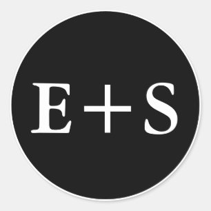 Sticker Rond Monogramme Sceau d'enveloppe Mariage noir et blan