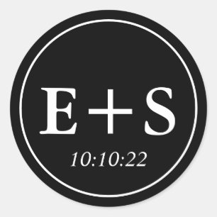 Sticker Rond Monogramme Sceau d'enveloppe Mariage noir et blan