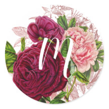 Monogramme Script | Fleurs Rose et Bourgogne