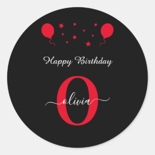 Sticker Rond Monogramme Script Joyeux anniversaire Noir Blanc R