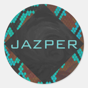 Sticker Rond Monogramme serpent impression Brown et Turquoise