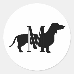 Sticker Rond Monogramme Silhouette de Dachshund Personnalisé