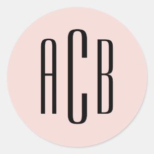 Sticker Rond Monogramme simple à trois lettres noir et blanc