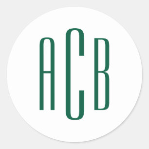 Sticker Rond Monogramme simple de trois lettres vert chasseur