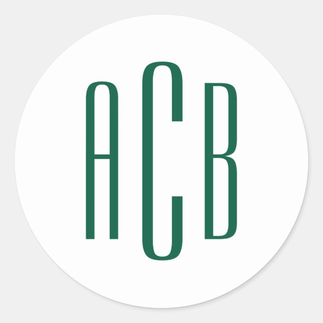 Sticker Rond Monogramme simple Hunter Green à trois lettres (Devant)