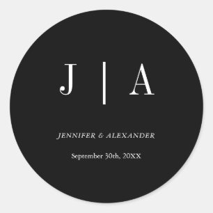 Sticker Rond Monogramme simple moderne Mariage noir et blanc