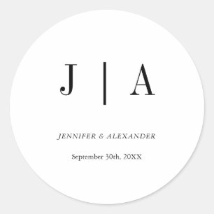Sticker Rond Monogramme simple moderne noir et blanc Nom du cou