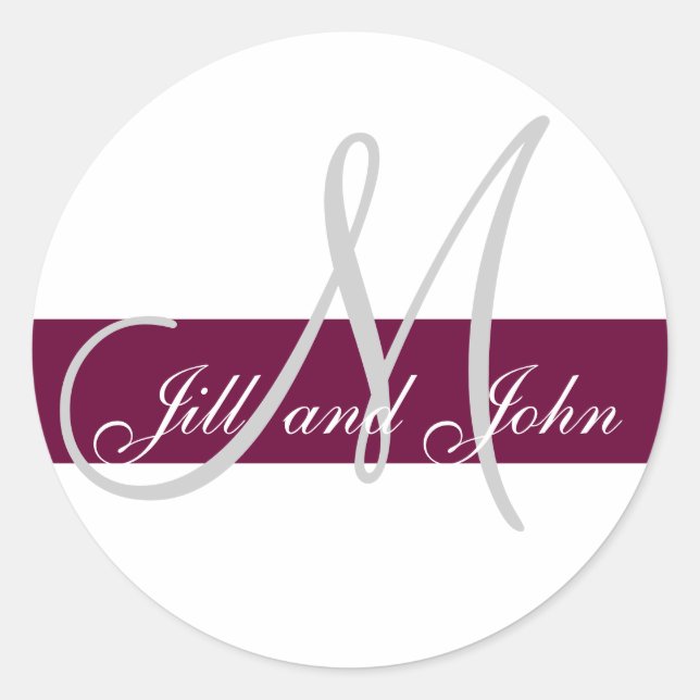 Sticker Rond Monogramme sur mesure mariage initial & noms Vin g (Devant)