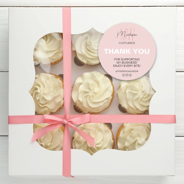 Sticker Rond Monogramme sur mesure Merci boulangerie (Custom Monogram Logo Thank You Bakery Business Classic Round Sticker)