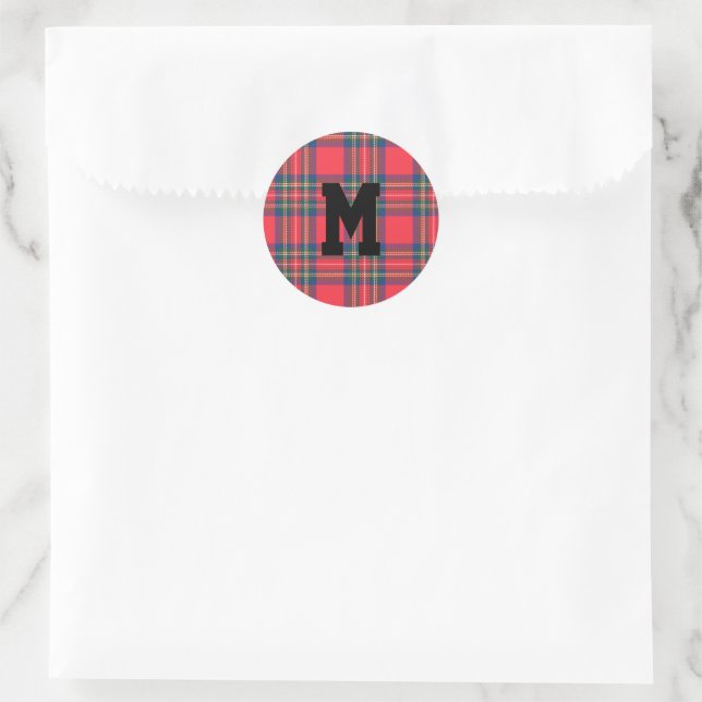 Sticker Rond Monogramme Tartan Plaid de vacances Noël initial (Sac)