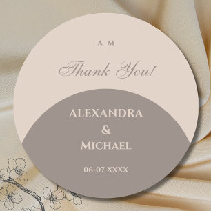 Sticker Rond Monogramme Taupe Japandi Merci Mariage