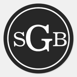 Sticker Rond Monogramme traditionnel circulaire noir et blanc