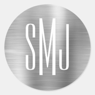 Sticker Rond Monogramme trois lettres en feuille d'argent