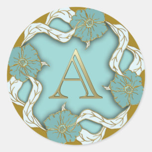 Sticker Rond Monogramme Un turquoise orné