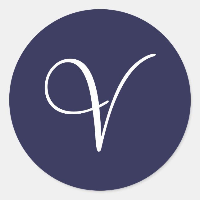 Sticker Rond Monogramme V, blanc sur bleu marine, (Devant)