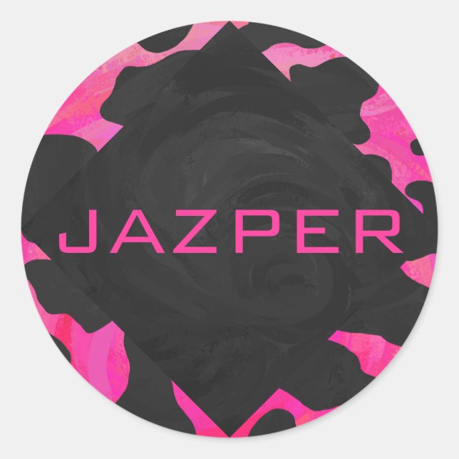 Sticker Rond Monogramme vache rose chaud et noir (Devant)