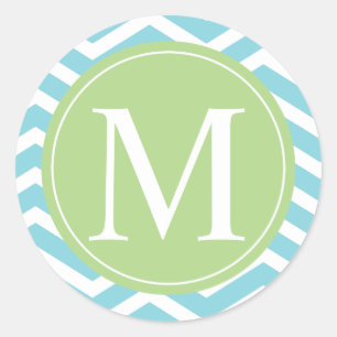 Sticker Rond Monogramme vert bleu Chevron