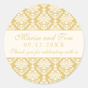 Sticker Rond Monogramme vintage or et ivoire Mariage damassé
