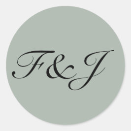 Sticker Rond Monogramme Vintage Pastel Sage Green Mariage