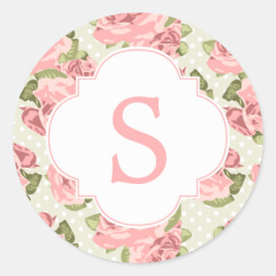 Sticker Rond Monogramme Vintage rose