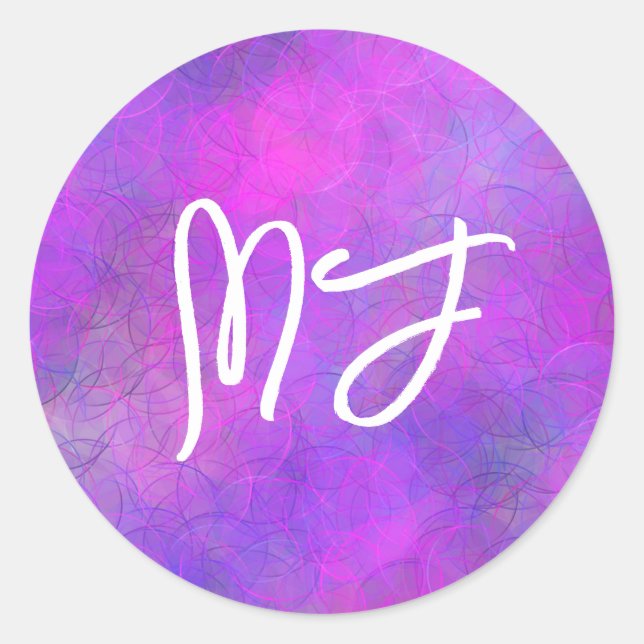 Sticker Rond Monogramme violet et rose bokeh (Devant)