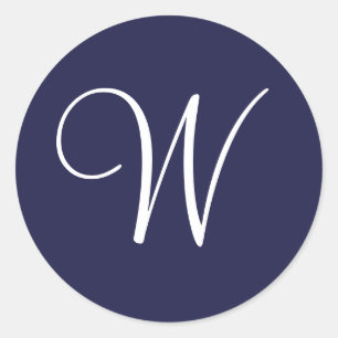 Sticker Rond Monogramme W, blanc sur bleu marine,