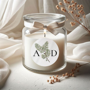 Sticker Rond Monogramme Whimsical Green et Mariage de pin d'or