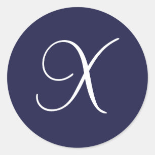 Sticker Rond Monogramme X, blanc sur bleu marine,