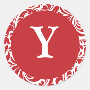 Sticker Rond Monogramme Y Rouge Blanc Personnalisé Mariage Mono