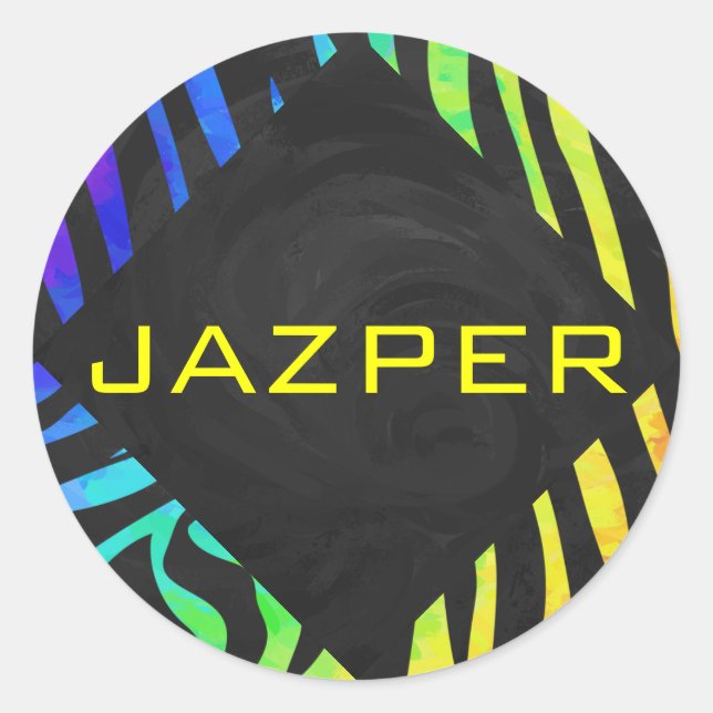 Sticker Rond Monogramme Zebra noir et arc-en-ciel (Devant)