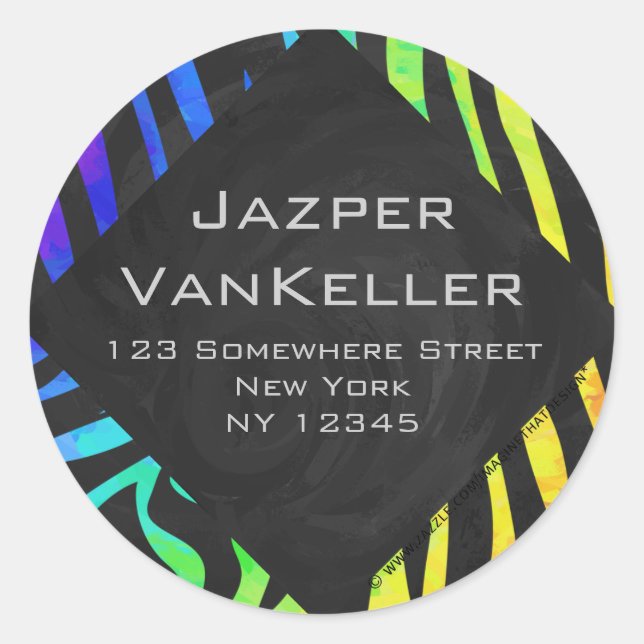 Sticker Rond Monogramme Zebra noir et arc-en-ciel (Devant)