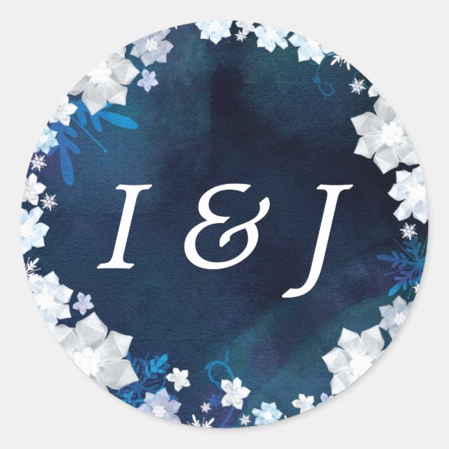 Sticker Rond Monogrammes de mariage hivernal gelé (Devant)