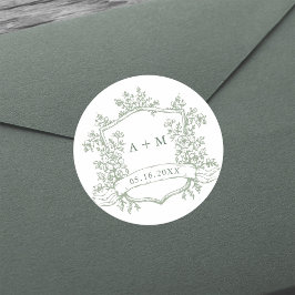 Sticker Rond Monogrammes de poitrine fleurie classique