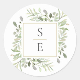 Sticker Rond Monogrammes Initiales Verdure Mariage Or moderne