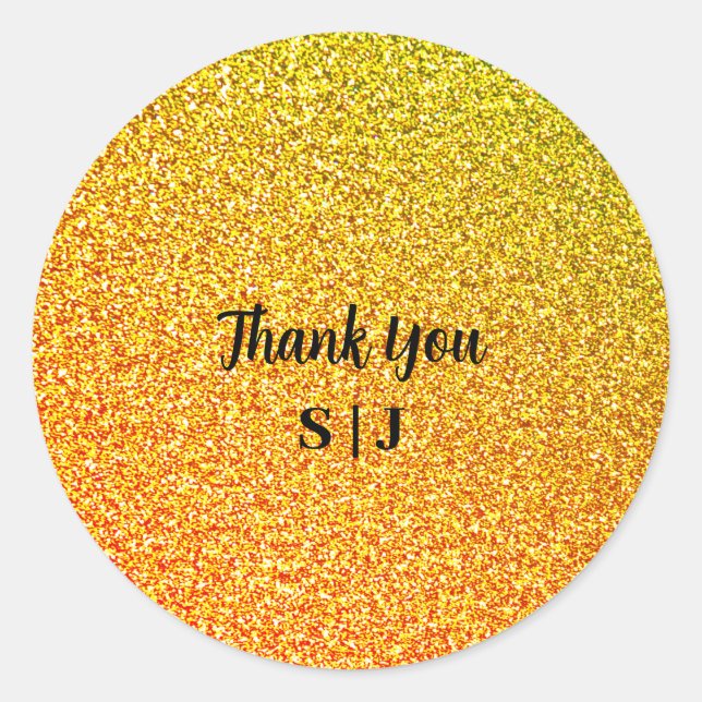 Sticker Rond Monogrammes Mariage Glittery Gold Sparkle Merci (Devant)