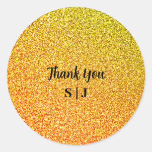 Sticker Rond Monogrammes Mariage Glittery Gold Sparkle Merci
