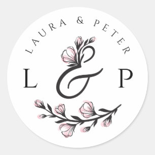 Sticker Rond monogrammes mariages à l'ampersande fleurie 