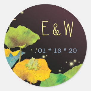 Sticker Rond Monogrammes Mariages de la grenouille nocturne de 