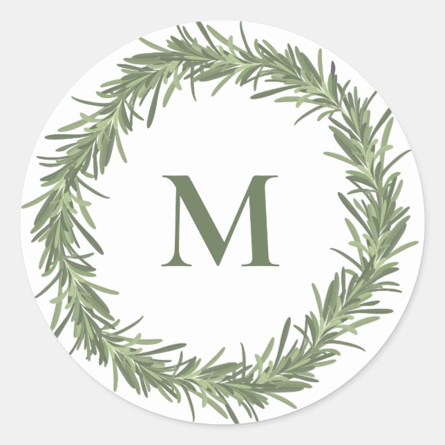Sticker Rond Monographie de couronne de romarin Noël/fête (Devant)