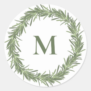 Sticker Rond Monographie de couronne de romarin Noël/fête