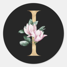 Sticker Rond Monographie florale magnolia en lettre d'or I