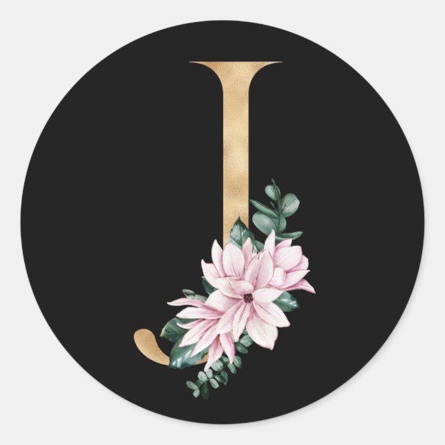 Sticker Rond Monographie florale magnolia en lettre d'or J (Devant)
