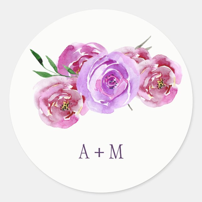 Sticker Rond Monographie mariage de violet prune blush peoney (Devant)
