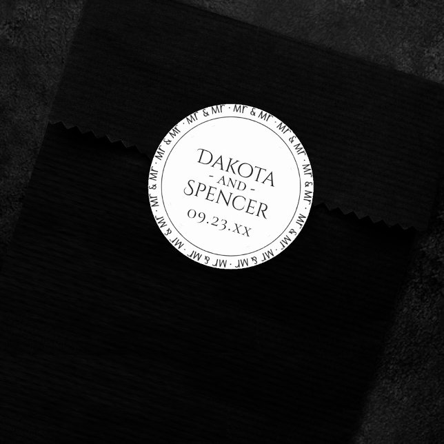 Sticker Rond Monsieur et Monsieur Simple Modern Black White Par (Créateur téléchargé)