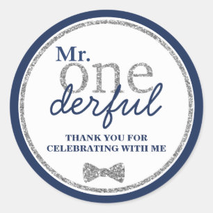 Sticker Rond Monsieur Onederful Premier Anniversaire Argent et 